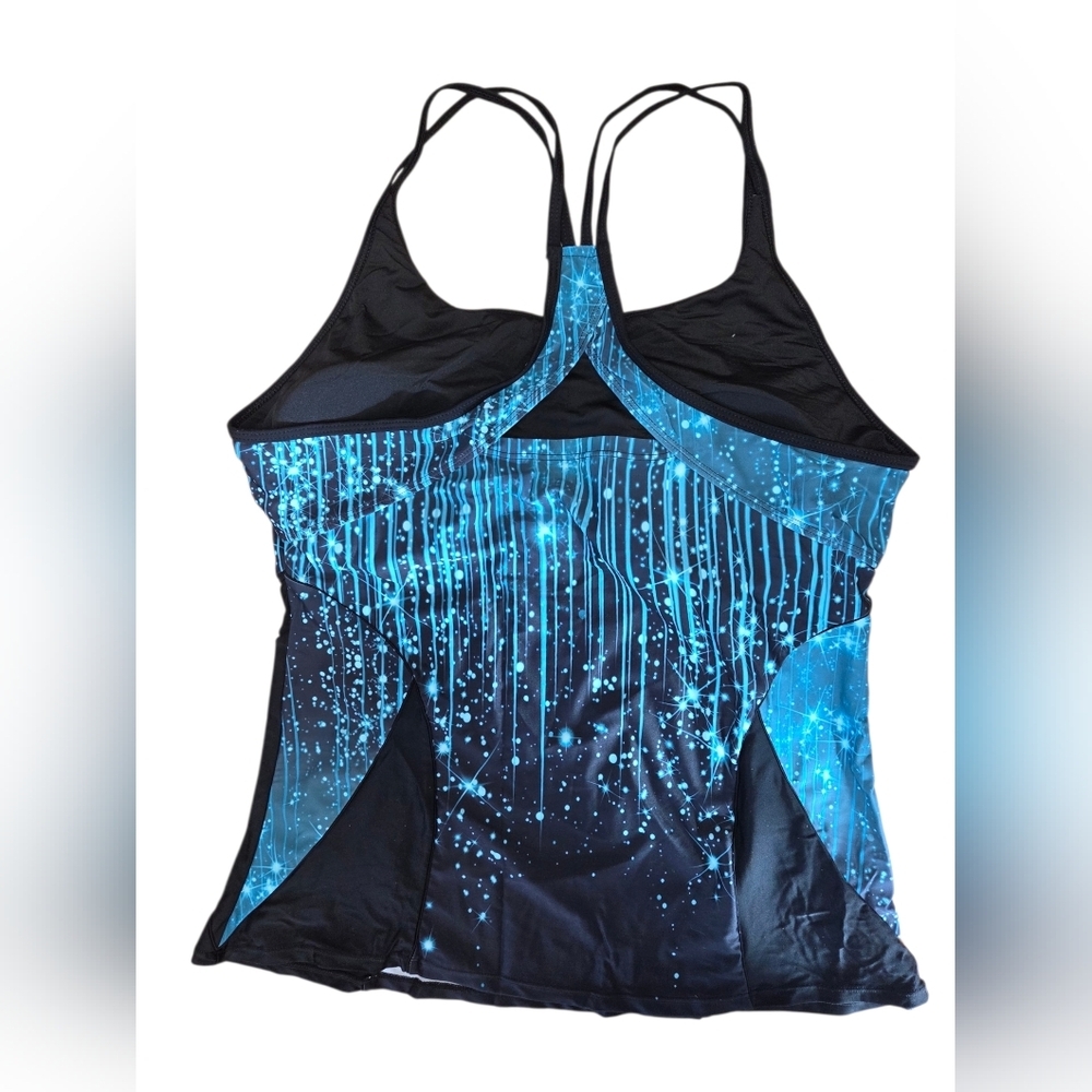 Plus Size Black & Teal Active Tankini Set - Two-Piece Swim Top and Capri Bottoms - Picture 3 of 4
